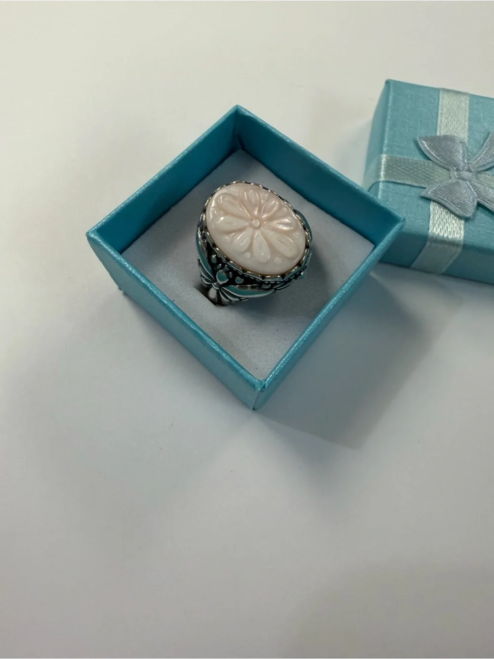 Carolyn Pollack Relios Sterling Silver Ring with Pale Pink Carved Flower Size 8